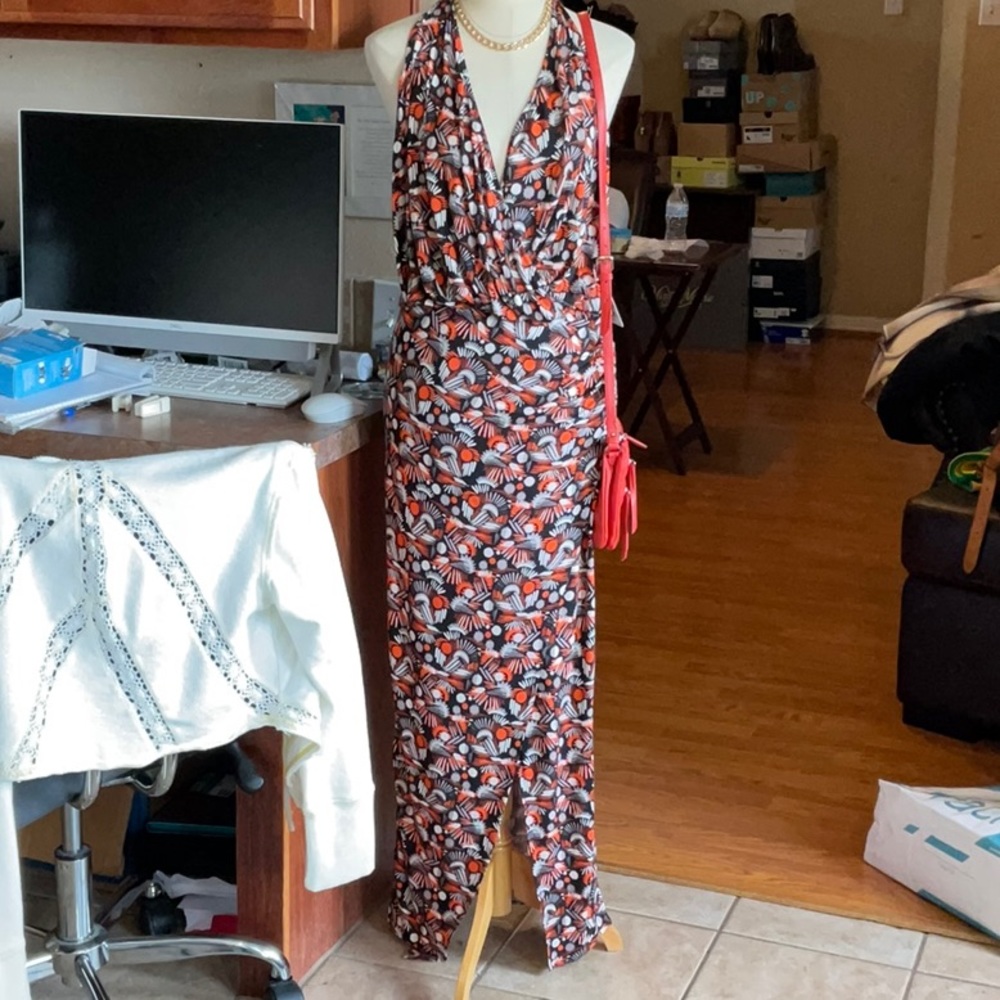 Free People Darla Black Combo Sleeveless Open Back Dress Size L, NWT